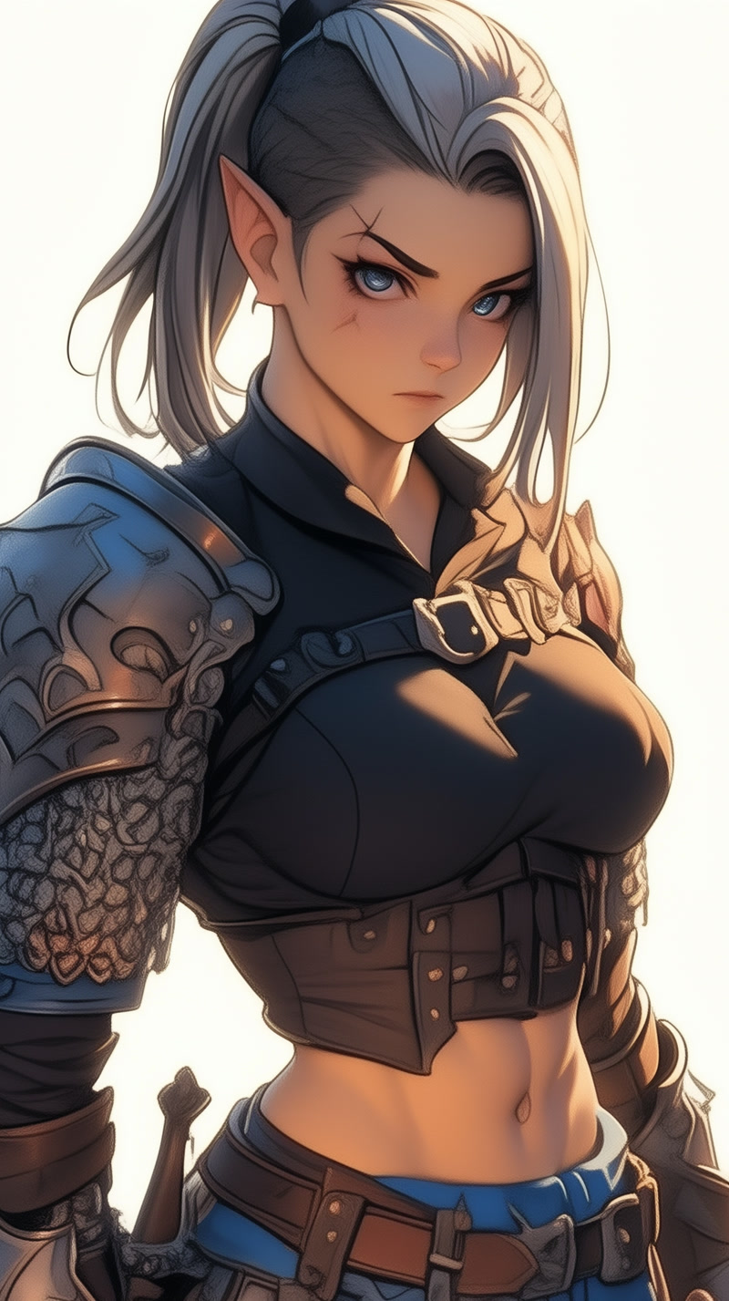 Female elf warrior anime style