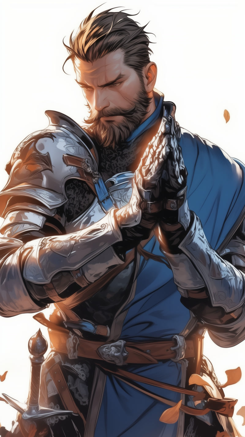 Human male cleric casting holy spell