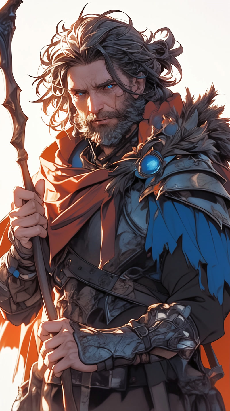 Human male mage in armor with staff