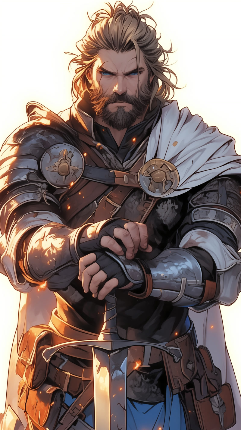 Human warrior with power armor and longsword